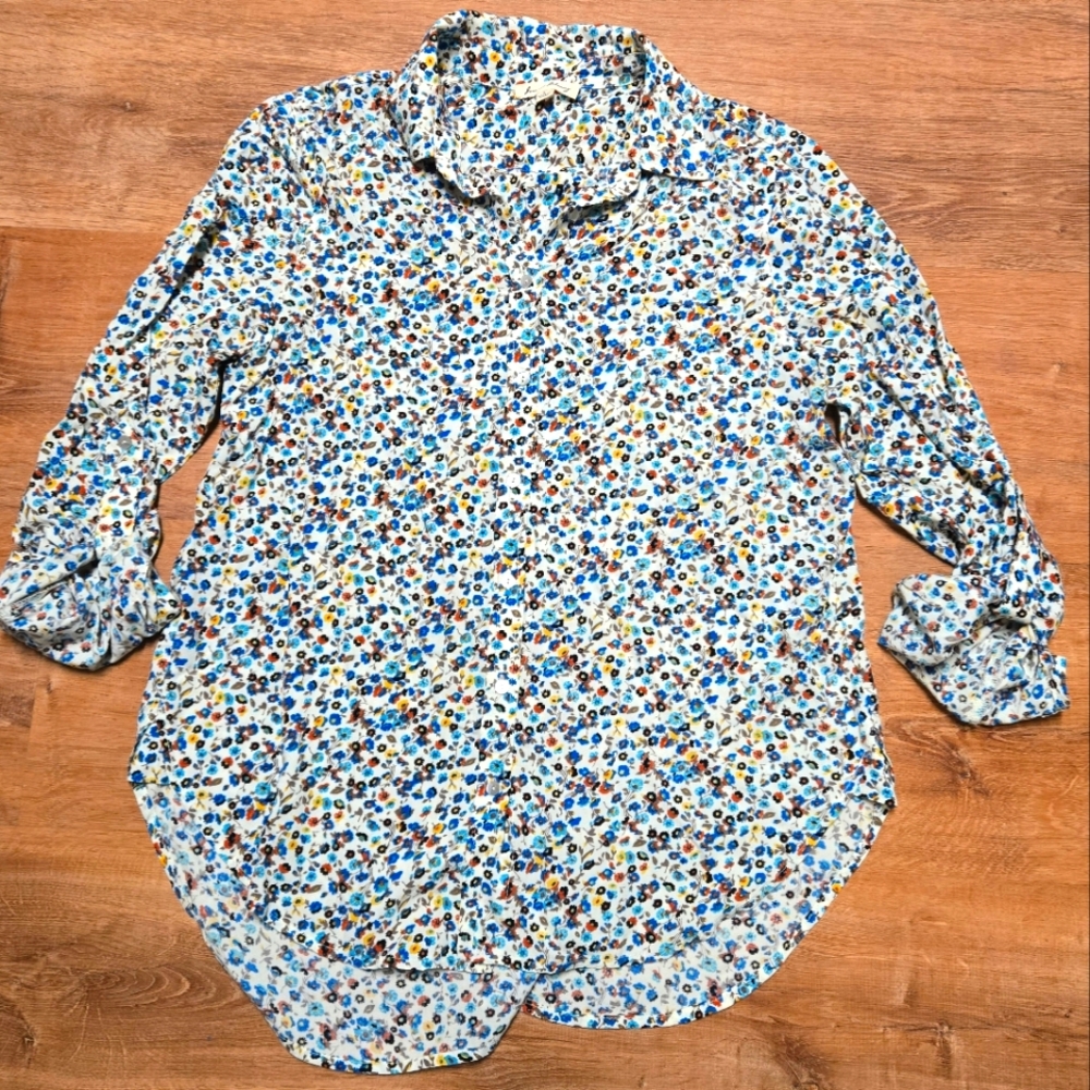 Jane and Delancey Blue, Orange,  and Yellow Button Down Shirt